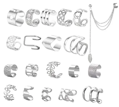 Productafbeelding van 20 stuks oorringen, zilverkleurig, zonder gaatjes, oorclips, nep helix