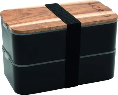 Produktbild von Akinod 11H58, Brotdosenset, Erwachsener, Schwarz, Grau, Holz, Polyethylen, Polypropylen (PP), Holz, Einfarbig, Rechteckig