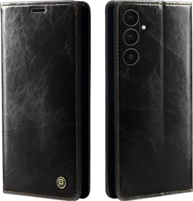 Produktbild von Handyhülle für Samsung Galaxy A56 5G Kunstleder Flip Vintage Cover Hülle RFID Schutz Case Kartenfach Farbe: Schwarz