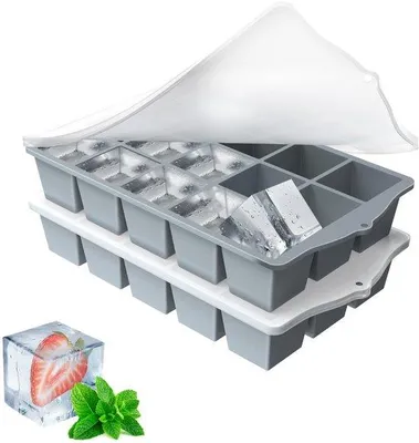 Produktbild von Ibenzoa® Silikon-Eiswürfelformen mit Deckel – stapelbares, platzsparendes 2er-Set, BPA-frei, temperaturbeständig −40 bis 260 °C