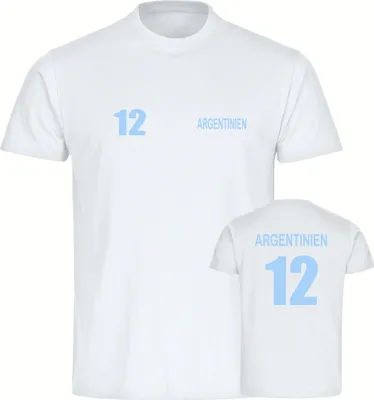 Produktbild von multifanshop Herren T-Shirt - Argentinien - Trikot Nummer 12, weiß, Größe XL
