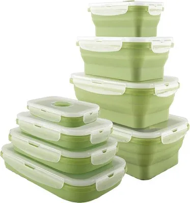 Produktbild von Unyqoos® Faltbare Silikon-Lunchbox 4er-Set – 350/500/800/1200 ml, platzsparende, auslaufsichere Aufbewahrungsbehälter mit Deckel, mikrowellen-, gefrier- & spülmaschinengeeignet