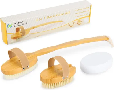 Image de Brosse à dos Brosse de douche à long manche avec 3 embouts de rechange