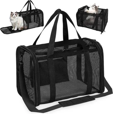 Produktbild von Transporttas für Hunde und Katzen – Schwarz – Faltbare Tragetasche für Haustiere bis 6 kg
