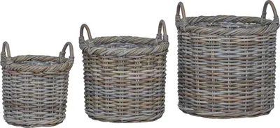 Zdjęcie produktu dla Zestaw koszy na rośliny z miejscem do przechowywania, 3 sztuki, kolor szary, rattan Kubu