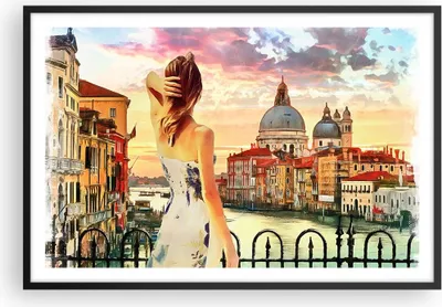 Produktbild von Gerahmtes Poster - Schwarzer Rahmen - Venedig Brücke Wasser - 91,5x61 cm - Wand Bild - Wanddeko - Wandbilder - Kunstposter - Wandposter - Bilderrahmen - Bilder - Kunstdruck - Wandbild P2BAA91x61-3495