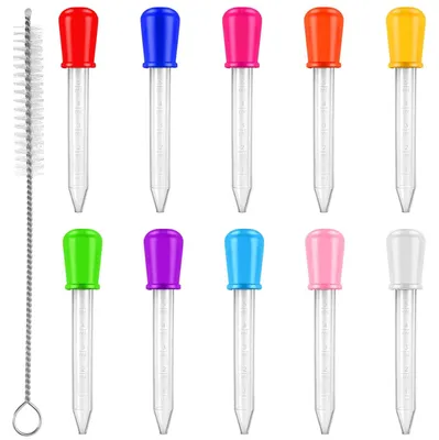 Obrázok produktu pre Sada pipiet – fľaše na pipety s objemom 5 ml – 10 kusov, farby – kvapkacie pipety na kvapaliny – pipeta s gumenou guľou – s kefkami