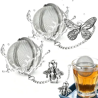Teesieb 2er-Set, kugelförmig, mit Schmetterling-Anhänger, Edelstahl