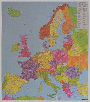 Immagine prodotto di Mappa murale dell'Europa con codici postali su base plug-in 1:3.700.000