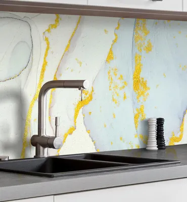 Produktbild von Küchenrückwand selbstklebend Marmor blau gold Spritzschutz Folie 80 x 60cm