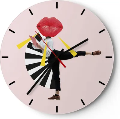Produktbild von Wanduhr - Rund - Glasuhr - Grafik Mund Mann - 40x40cm - Schleichendes Uhrwerk - Lautlos - zum Aufhängen bereit - Dekoration Modern - Wanddekoration aus Glas - C3AR40x40-4559