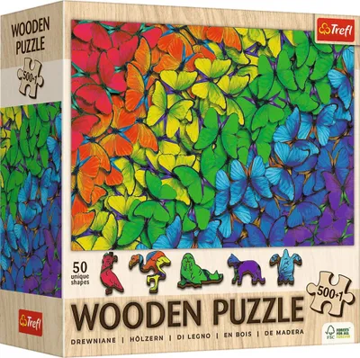 Obrázok produktu pre Puzzle drewniane Tęczowe motyle 500+1 elementów
