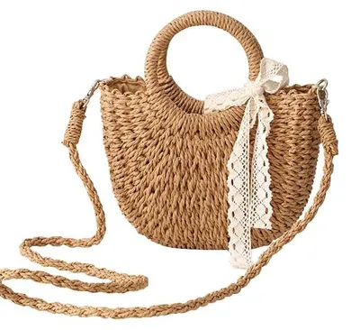Immagine prodotto di Omgoods - Elegante borsa a tracolla in paglia con spallaccio removibile e ampia capacità