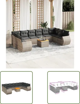 Produktbild von The Living Store 11-tlg. Garten-Sofagarnitur mit Kissen Grau Poly Rattan