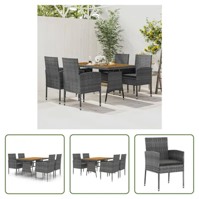Image de The Living Store 5-pc. Ensemble de salle à manger de jardin Poly Rattan Gris