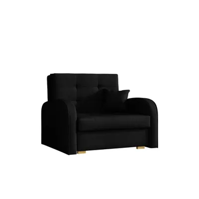 A black sofa bed is shown against a white background.