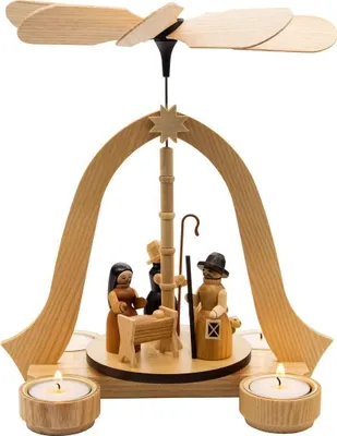 Obrázek produktu pro Pyramidový betlém s čajovou svíčkou přírodní ŠxVxH 24,5x26x20cm NOVINKA