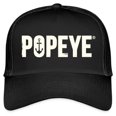 Produktbild von Spreadshirt Popeye Weißes Logo Trucker Cap, One size, Schwarz/Schwarz