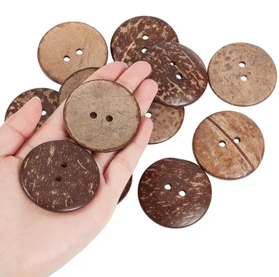 12 Holz-Knöpfe 50 mm, Kokosnussmuster, 2 Löcher, zum Aufnähen
