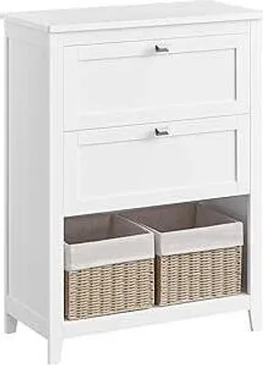 Produktbild von VASAGLE Badmöbel, Stauraumschrank, 2 Schubladen mit 1 verstellbaren Trennwand, 2 Körbe, Sideboard, 30 x 60 x 80 cm, Wolkenweiß