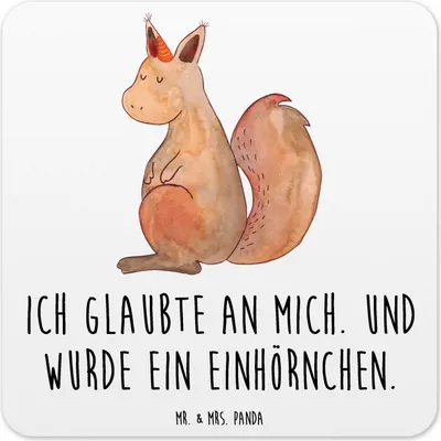 Produktbild von Mr. & Mrs. Panda Getränkeuntersetzer Einhorn Glauben 10er Set - Weiß - Geschenk, Untersetzer für Gläser, Einhörner, Einhörnchen, Eichhörnchen, Eichhorn, Coaster, Unicorn