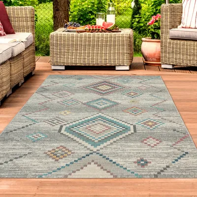 Image de Tapis d'intérieur et d'extérieur avec motifs en vert crème Taille - 140 x 200 cm