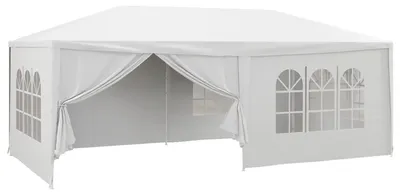 Image de Tente de réception - Tente de jardin - Dimensions 6 × 3 m - 4 fenêtres - 2 portes avec fermeture éclair - Blanc