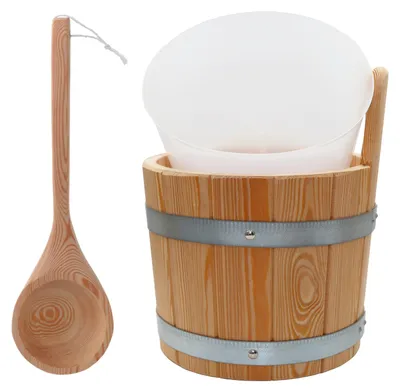 Produktbild von HAF Saunakübel Set Lärche 5 Liter + Einsatz und Kelle | Feuchtigkeitsresistenter Kübel | Hochwertiges Sauna Zubehör | Qualität:  Germany