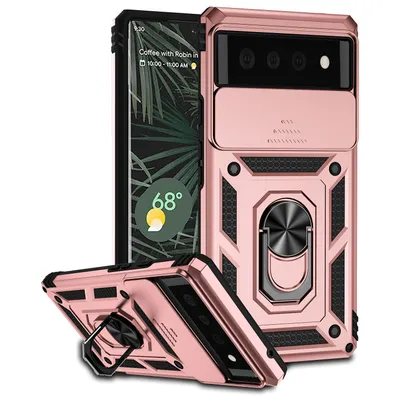 Obrázek produktu pro Pouzdro pro Google Pixel 6 dvouvrstvé pouzdro s posuvným krytem kamery a prstencovým stojánkem Růžový