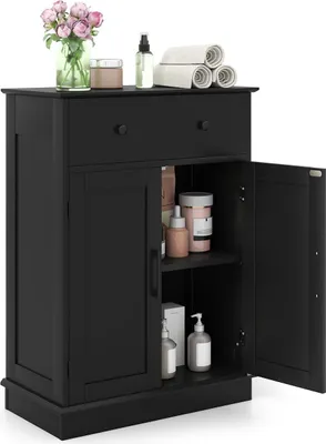 Immagine prodotto di Mobiletto da bagno con cassetto, ripiano regolabile, 56x30x80cm, nero