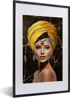 Produktbild von MuchoWow® MuchoWow® Gerahmtes Poster Frau - Abstrakt - Gelb 40x60 cm - Poster mit zchwarzem Bilderrahmen - Poster in Rahmen