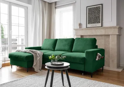 Produktbild von MIUFORM Lofty Lilly - Ecksofa mit Bettfunktion und Bettkasten L-FORM LINKS - 236x148cm - Smaragdgrün - Sofa Schlafsofa Couch