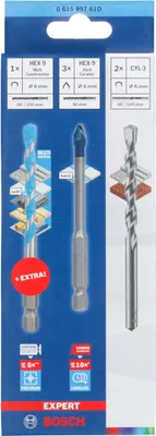 Obrázok produktu pre Bosch Professional sada zmiešaná z 5 vrtákov EXPERT HEX-9 HardCeramic & 1x vrták EXPERT HEX-9 MultiConstruction (pre keramiku, MultiConstruction, Ø 6 mm, príslušenstvo k vŕtačke/skrutkovaču)