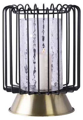 Produktbild von Kerzenhalter Malibu aus schwarzem und goldenem Metall mit gehämmertem Glas