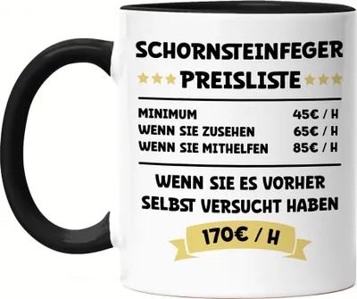 Produktbild von Schornsteinfeger Preisliste Tasse Schwarz Dach Schornsteine Abgasleitungen Kaminöfen Lüftungsanlagen Kehrbesen Beruf