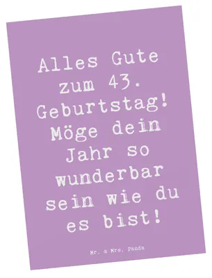 Produktbild von Mr. & Mrs. Panda Ansichtskarte Spruch 43. Geburtstag - Lavendeltraum - Geschenk, Alles Gute zum, liebevolle Grüße, Kunstkarten, Feier, Feiern, Fotokarte, Happy Birthday