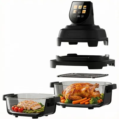 Immagine prodotto di Friggitrice ad aria in vetro - Doppia capacità: 4 + 1,5 litri - Potenza: 1500 W - Pannello di controllo touch screen