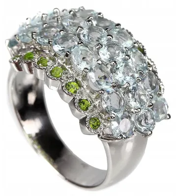 Produktbild von Ring aus 925er Silber mit Aquamarinen und Diopsiden