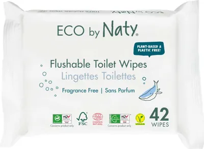 A package of flushable toilet wipes from ECO by Naty.