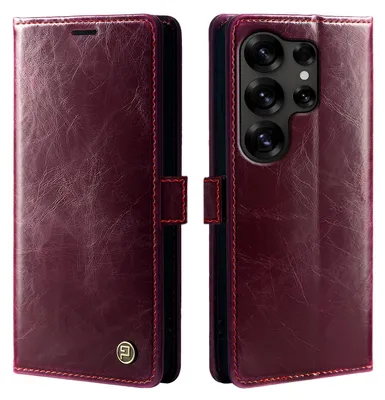 Produktbild von Handyhülle für Samsung Galaxy S25 Ultra Kunstleder Klapphülle Vintage Cover Hülle RFID Schutz Case Kartenfach Farbe: Weinrot