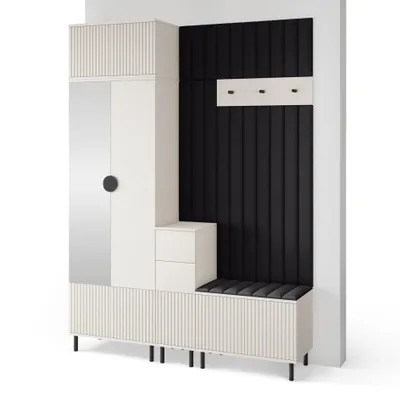 Produktbild von Garderoben-Set Ritmo version 8 – gefräste Kleiderschrank mit Polsterplatten, Schuhschrank, für Flur und Eingangsbereich (Cashmere, Trinity 16)