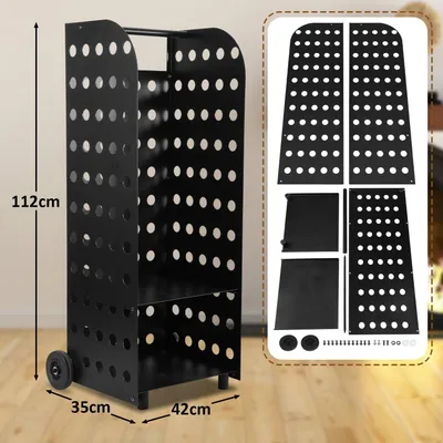 Obrázok produktu pre Eikuavons regály na drevo na spaľovanie s kolieskami, 42 x 35 x 112 cm, vozík na drevo vyrobený z ocele, s nosnosťou do 60 kg, čierna farba