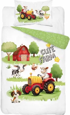 Zdjęcie produktu dla Pościel bawełniana 100x135 do łóżeczka z traktorkiem
