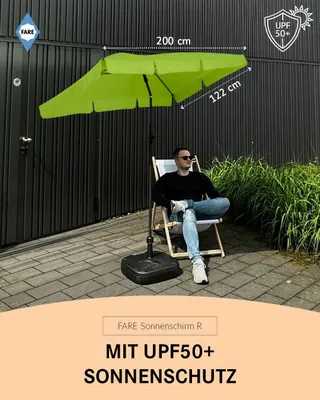 Produktbild von FARE Sonnenschirm R Höhenverstellbar Knickvorrichtung Lichtschutzfaktor UPF 50+ 200x122cm, Farbe:Grasgrün