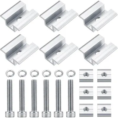 Produktbild von 6 Stück PV-Mittelklemmen, Aluminium Mittelklemmen für Solarpaneel, Solarpaneel-Mittelklemmen, Montagehalter für Solarpaneel, Höhe 25-50 mm, mit M8x50mm-Schrauben