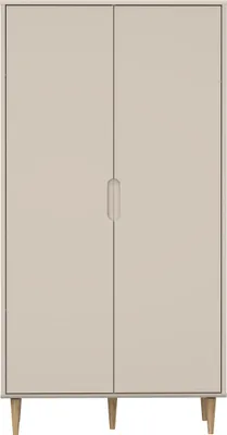 Produktbild von Forte SHERBROOKE Kleiderschrank 105 110, Skandi-Stil, leichte Montage dank EasyKlix by Forte, 2 Türen , hohe Füße, Holzwerkstoff, Kaschmir Beige, 104,6 cm breit x 201,8 cm hoch x 52,4 cm tief