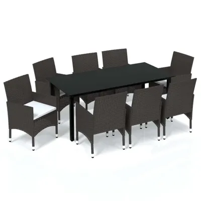 Immagine prodotto di set da pranzo da giardino 9 pezzi con cuscini in poly rattan marrone