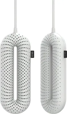 Two white shoe dryers are shown against a white background.
