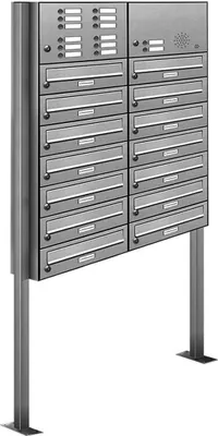 Produktbild von 14er Edelstahl Briefkasten Standanlage Freistehend mit Klingel