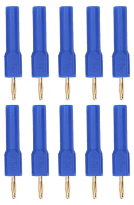 Productafbeelding van 10 bananenstekkers, 2 mm stekker naar 4 mm aansluiting, verguld messing, 30 V, blauw